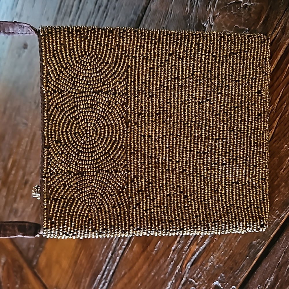 Fair-trade Evening Bag.  Beaded, Minimalist, Brass, Metallic